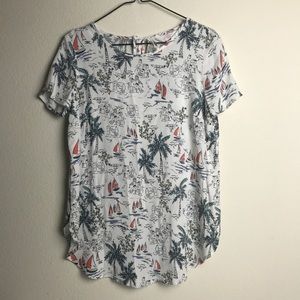 LC Lauren Conrad White Graphic Blouse women's S